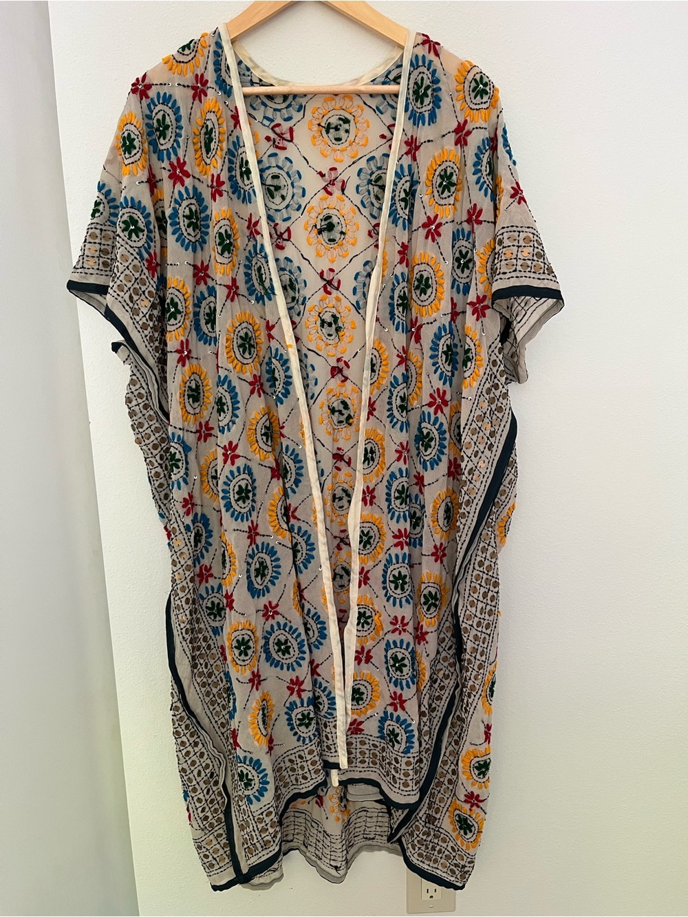 Hand Crafted Multicolor Embroidered Midi Kimono